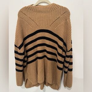 Old Navy Tan and Black Striped Turtleneck Sweater